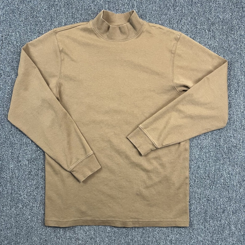 Roundtree & Yorke Minimalist Mock Neck Shirt Size M Brown Cotton Quiet Luxury